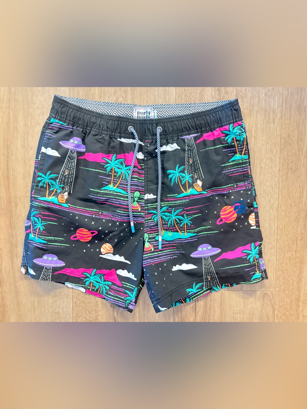 Party Pants Space Out Alien UFO Swim Trunks Size Medium